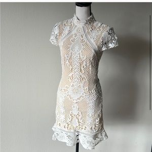 White lace open back dress